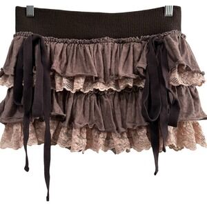 Revolve Zemeta Baby Rag Doll Brown Tutu Coquette Linen Mini Skirt Bloomers MED